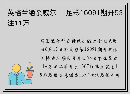 英格兰绝杀威尔士 足彩16091期开53注11万